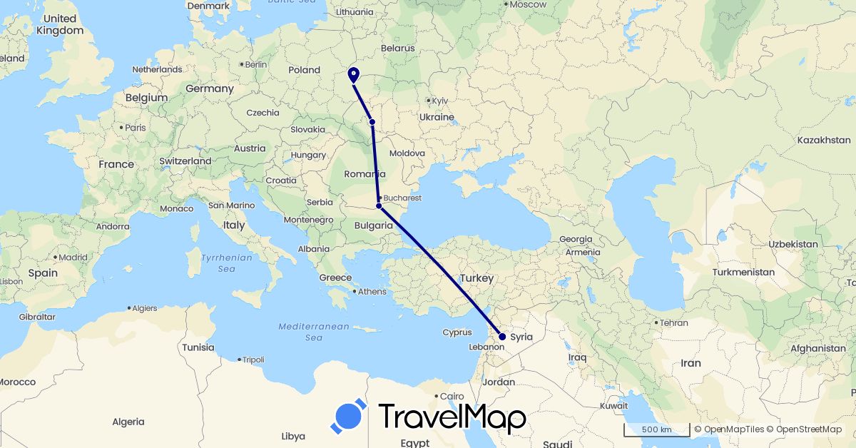 TravelMap itinerary: driving in Romania, Syria, Ukraine (Asia, Europe)